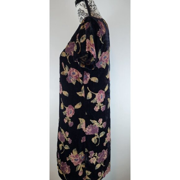 Massimo Fabbro Italy Dress 6 Shift Black Velvet Wine Green Floral Burnout Lined - Picture 3 of 12